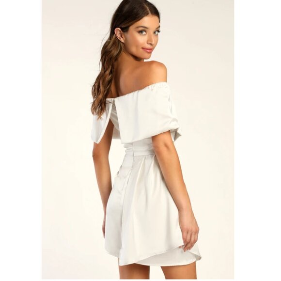 Lulus Champagne Always Celebrating Satin Off Shoulder Mini, #1421476, Sz XL, $56 - Picture 2 of 8